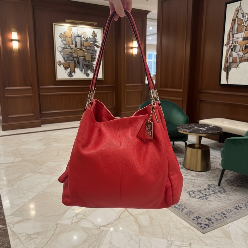 Coach Madison Phoebe Hobo Womens Shoulder Bag L Coral Red Leather Gold Classic